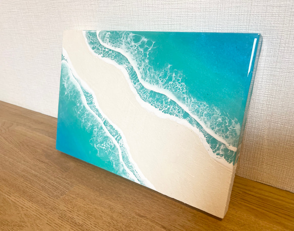 オーシャンアート 波レジンアート B5サイズ 海 ターコイズブルー【長方形 R-16】 1枚目の画像