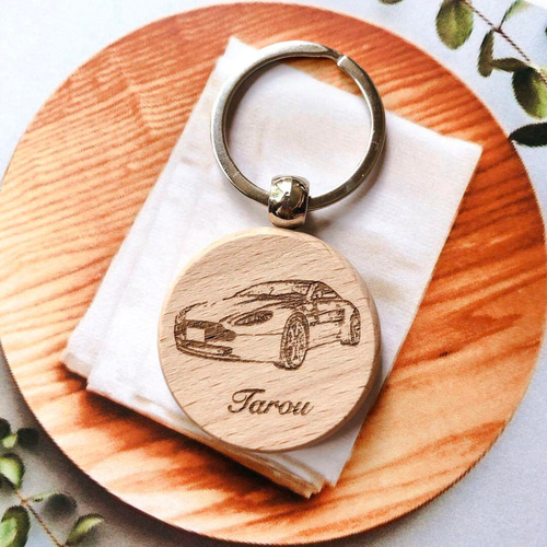 愛車刻印☆本革キーホルダー】オーダーメイド｜写真＆ナンバー刻印｜名