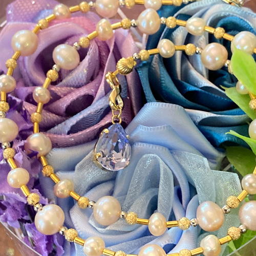 4way淡水パールネックレス❣️華やかゴールド本金加工 （淡紫