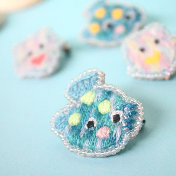 ハコフグさんの刺繍ブローチ（グリーン）～海の仲間たち 6枚目の画像