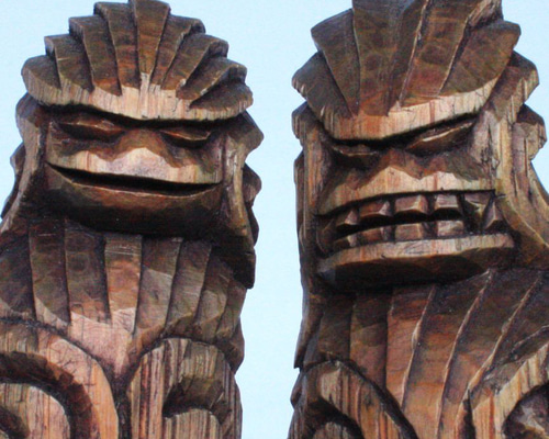 手彫り黒木彫刻 2体セット 約30cm円空仏狛犬、模刻 手彫り黒木彫刻 2体セット 約30cm円空仏狛犬、模刻 約30cm