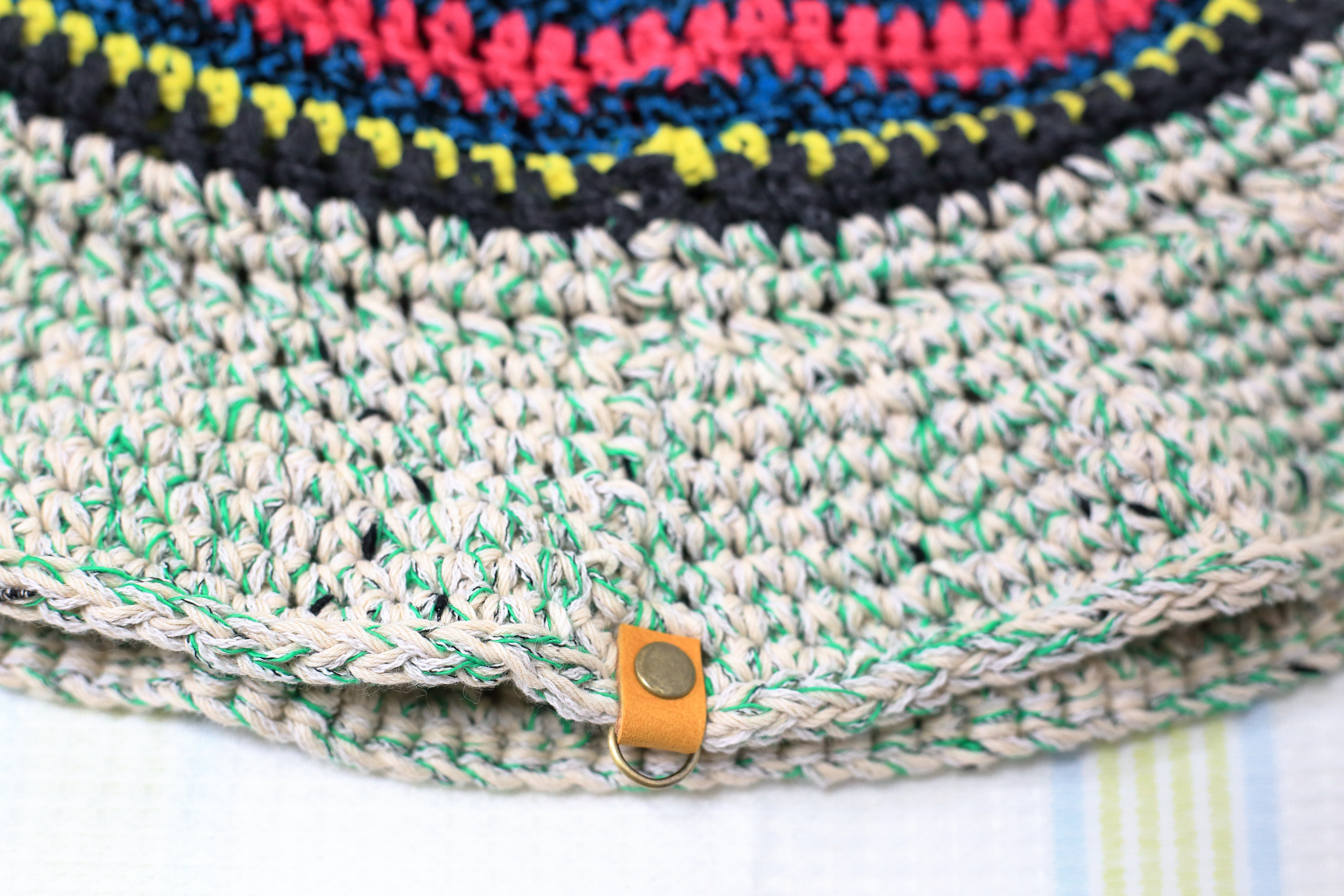 サマーニット帽　手編みのバケットハット　かぎ針編み　春夏　帽子　グリーン系　メンズ　レディース　ジュニア