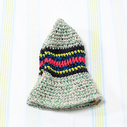サマーニット帽　手編みのバケットハット　かぎ針編み　春夏　帽子　グリーン系　メンズ　レディース　ジュニア 8枚目の画像