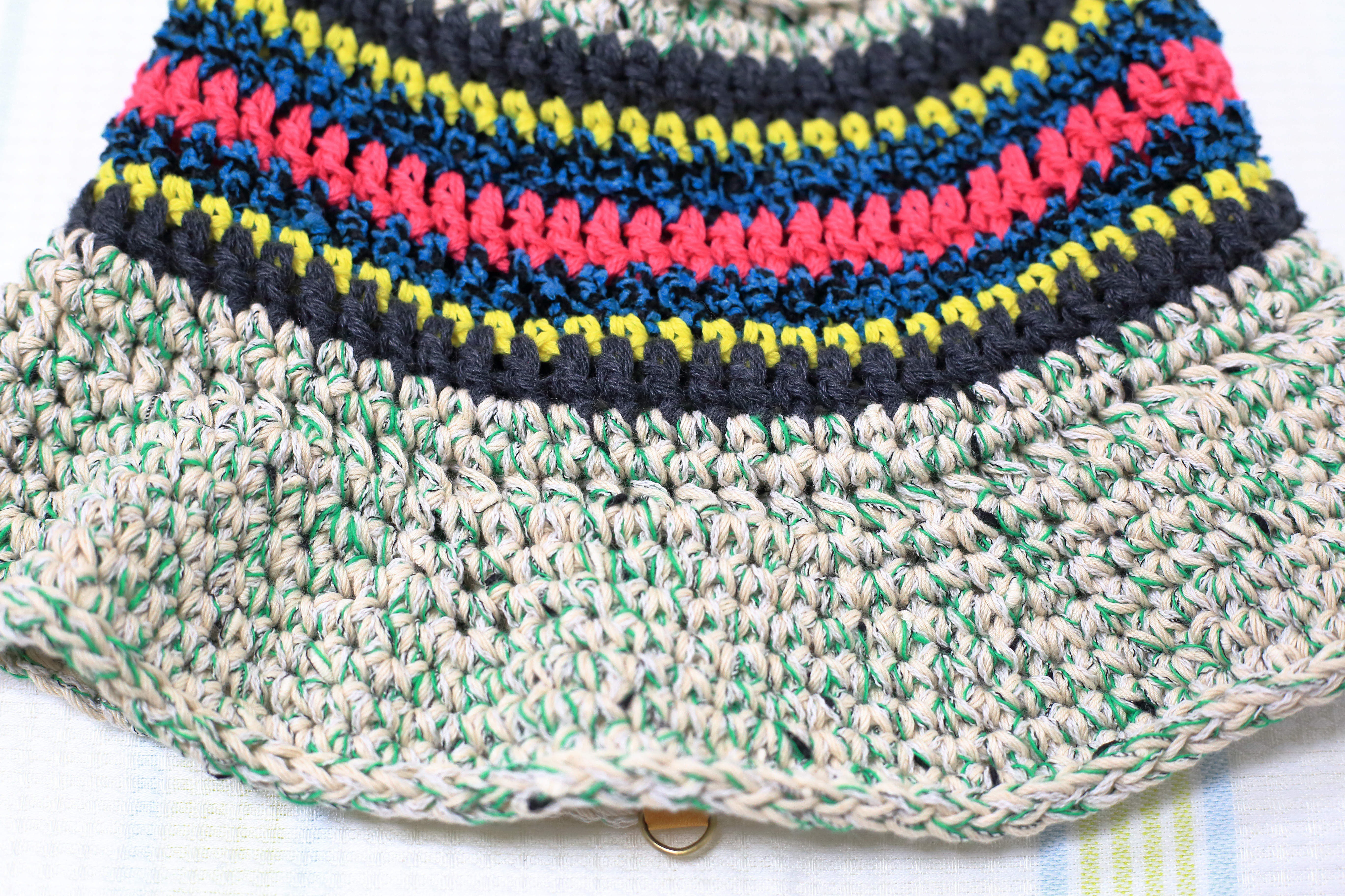 サマーニット帽　手編みのバケットハット　かぎ針編み　春夏　帽子　グリーン系　メンズ　レディース　ジュニア
