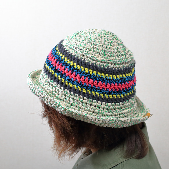 サマーニット帽 手編みのバケットハット かぎ針編み 春夏 帽子