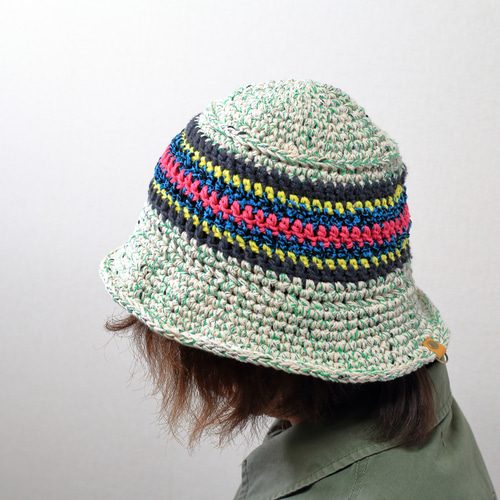 サマーニット帽 手編みのバケットハット かぎ針編み 春夏 帽子