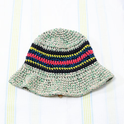 サマーニット帽　手編みのバケットハット　かぎ針編み　春夏　帽子　グリーン系　メンズ　レディース　ジュニア 3枚目の画像