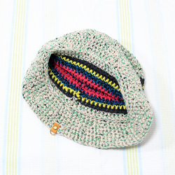 サマーニット帽　手編みのバケットハット　かぎ針編み　春夏　帽子　グリーン系　メンズ　レディース　ジュニア 5枚目の画像