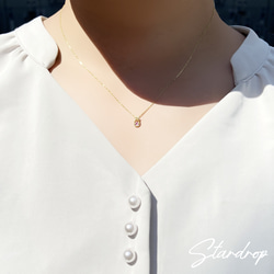 十月生日石粉紅碧璽 K10 黃金小星星和水滴圖案項鍊 Miwa Jewelry 第6張的照片
