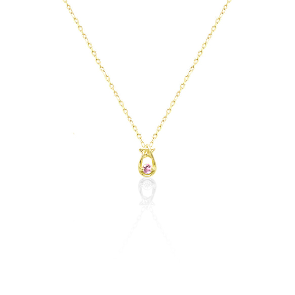 十月生日石粉紅碧璽 K10 黃金小星星和水滴圖案項鍊 Miwa Jewelry 第2張的照片