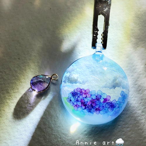 情景レジン-雨後(M size) 紫陽花ハンドメイド2023/透明感/花