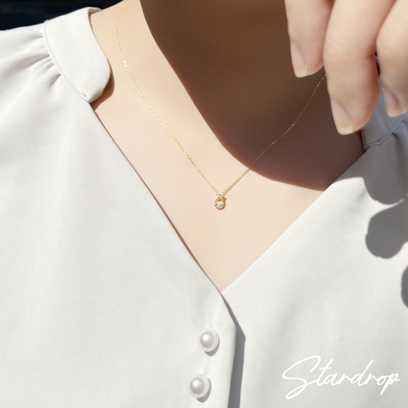 [庫存 1 件] 四月誕生石鑽石 K10 黃金小星星和水滴圖案項鍊 Miwa 珠寶 第7張的照片
