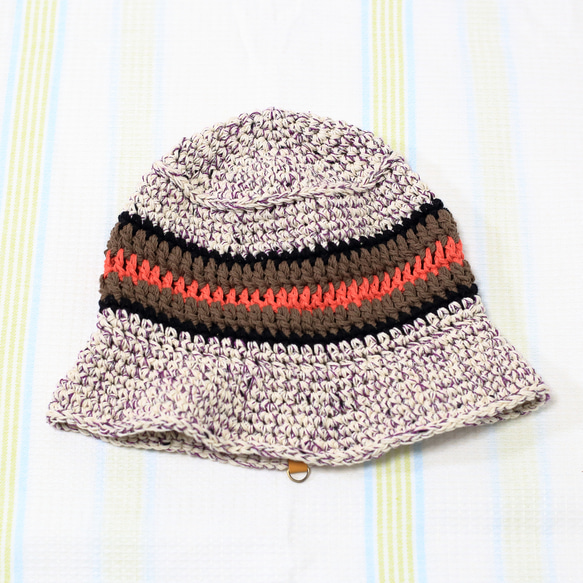 サマーニット帽　手編みのバケットハット　かぎ針編み　春夏　帽子　アースカラー　メンズ　レディース　ジュニア 3枚目の画像