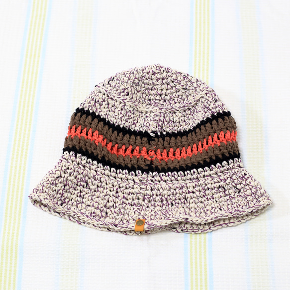 サマーニット帽　手編みのバケットハット　かぎ針編み　春夏　帽子　アースカラー　メンズ　レディース　ジュニア 6枚目の画像