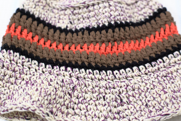 サマーニット帽　手編みのバケットハット　かぎ針編み　春夏　帽子　アースカラー　メンズ　レディース　ジュニア 4枚目の画像