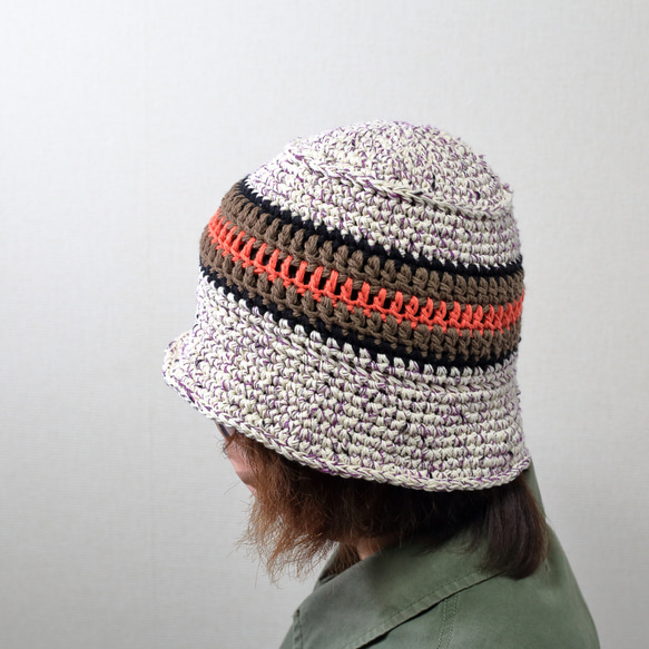 サマーニット帽　手編みのバケットハット　かぎ針編み　春夏　帽子　アースカラー　メンズ　レディース　ジュニア 2枚目の画像