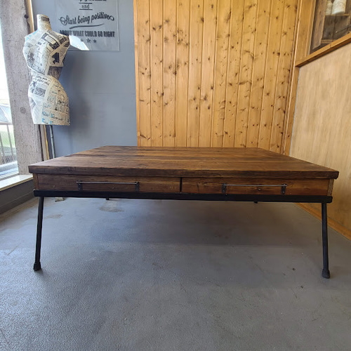 ビンテージ　ドロワーテーブル 作業台　剥離 VINTAGE-SUGI DRAWER TABLE 古材×アイアンのセンターテーブル