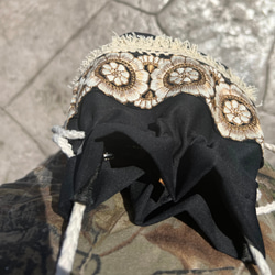 インド刺繍リボン と コットンフリンジ の 巾着 ポシェット ブラック ショルダーバッグ ミニバッグ 派手 #63 5枚目の画像
