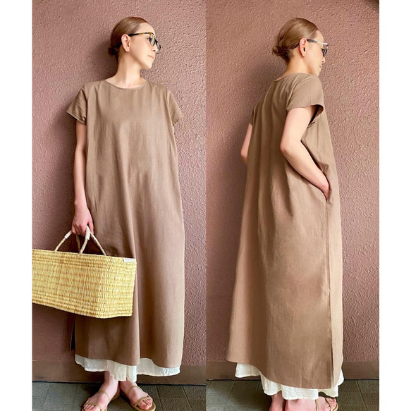 RATA❤️長さ＆ネックデザインも選べる❤️ざっくりコットンリネン❤️ゆったり細見えワンピース❤️ぱきっとレッド 12枚目の画像