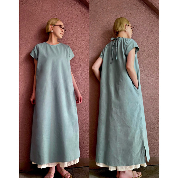 RATA❤️長さ＆ネックデザインも選べる❤️ざっくりコットンリネン❤️ゆったり細見えワンピース❤️ぱきっとレッド 10枚目の画像