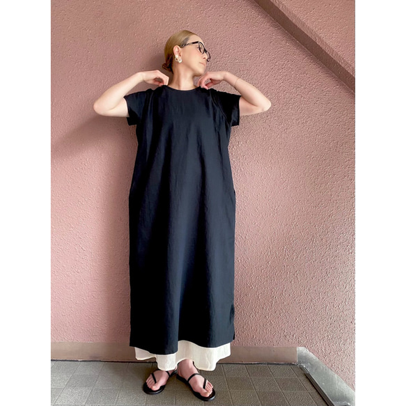 RATA❤️長さ＆ネックデザインも選べる❤️ざっくりコットンリネン❤️ゆったり細見えワンピース❤️ぱきっとレッド 14枚目の画像