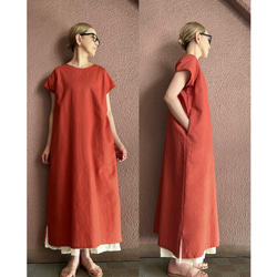 RATA❤️長さ＆ネックデザインも選べる❤️ざっくりコットンリネン❤️ゆったり細見えワンピース❤️ぱきっとレッド 16枚目の画像