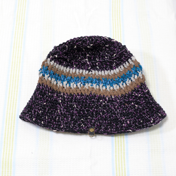 サマーニット帽　手編みのバケットハット　かぎ針編み　春夏　帽子　ブラック　パープル　メンズ　レディース　ジュニア 6枚目の画像