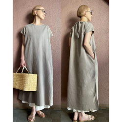 RATA❤️可以選擇長度和領口設計❤️粗棉麻❤️寬鬆修長連身裙❤️成人灰色❤️ 第1張的照片