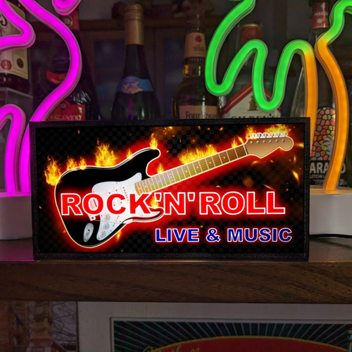 【Lサイズ】ロックスター ロッックギター スカル 看板 置物 雑貨 ライトBOX ロカビリー リーゼント スカル サイン 看板 置物 雑貨 LEDライト