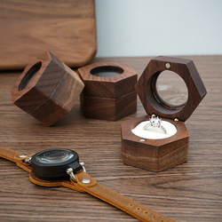 木製指輪ケース リング収納 アクセサリー什器 六角形デザイン 透け感 結婚式 記念日 プロポーズ ブチギフト 6枚目の画像