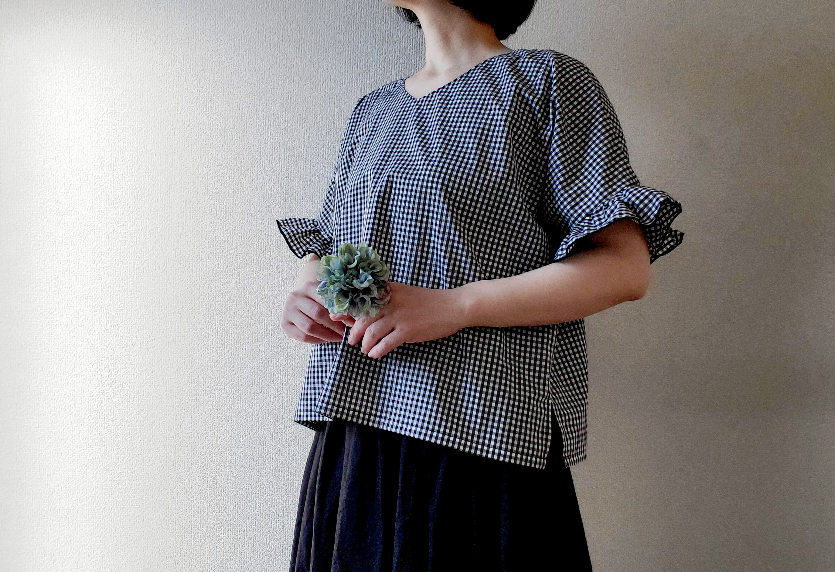 【風が通る服】着回せる♪ヒラヒラ袖でほっそり涼しげなプルオーバー　播州織物　ゆったりとさらさら気持ちいい肌触り♡