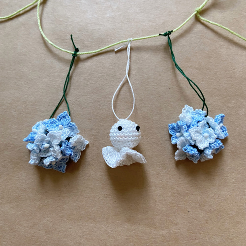 ハンドメイド 梅雨の置物 紫陽花 編みぐるみ かぎ針編み