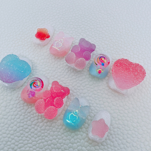 ネイルチップ ゆめかわ 量産型 地雷 韓国 ハート クマ グミ お菓子