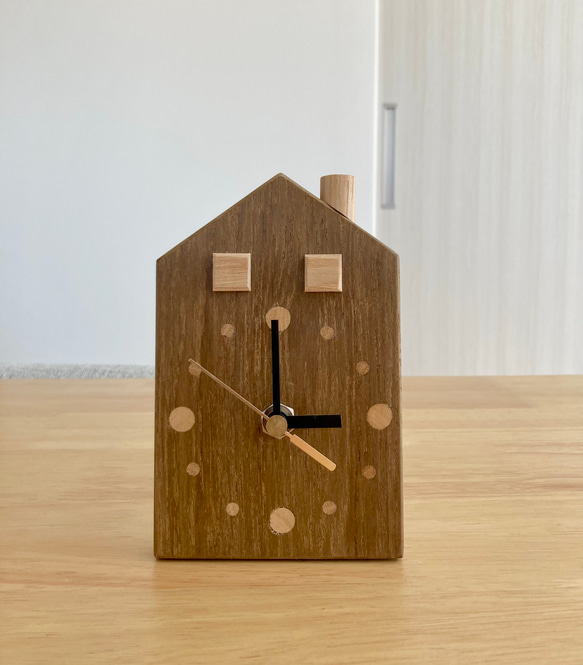 置き時計　掛け時計　家型　チーク　タモ 1枚目の画像