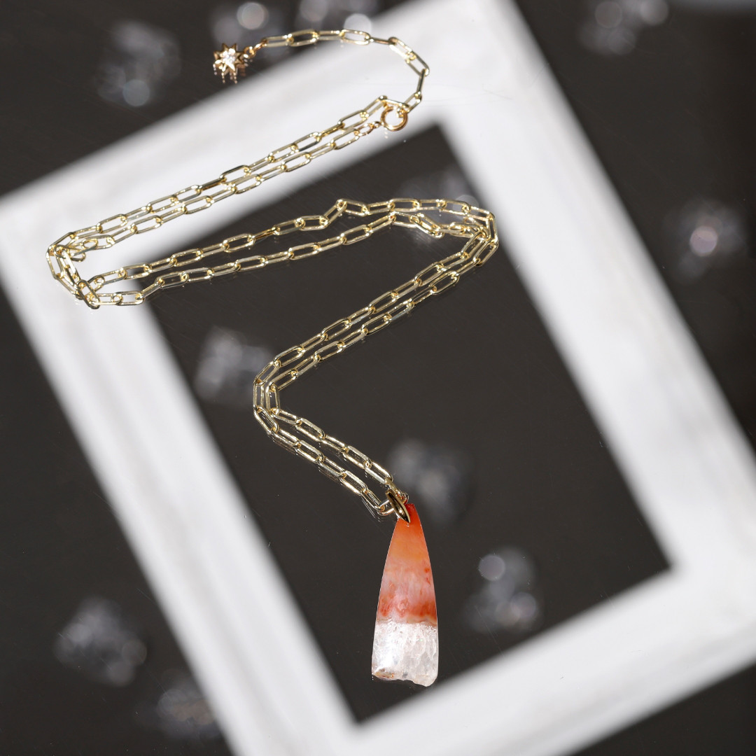 《限定》長さ調節可能♪3way『幸せ』カーネリアンロングネックレス◇Y字【14kgf】金属アレルギー対応◇水晶◇オレンジ