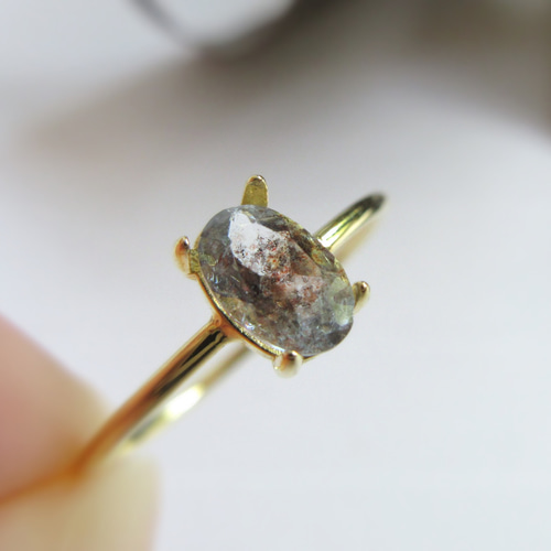 希少石】6×4mm美粒「アクアマリンサンストーン」ファセットリング【3月