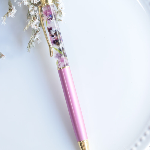 ハーバリウムボールペン パステルパープル 無料ラッピング替え芯付き