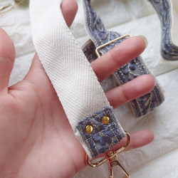 インド刺繍リボンのショルダー紐/幅3cm/ブルーグレー 3枚目の画像