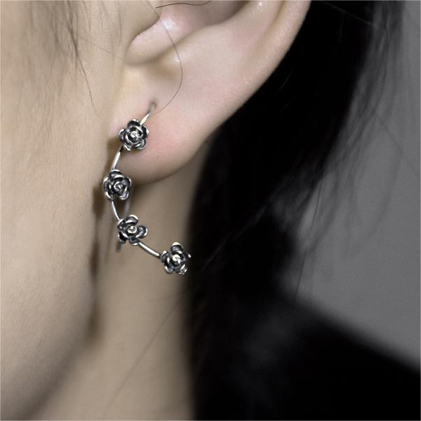 ハンドメイド 花柄 シルバー925 ピアス 女の子 ヴィンテージ 文学 個性的 作られた 古いイヤリング スタッドピアス