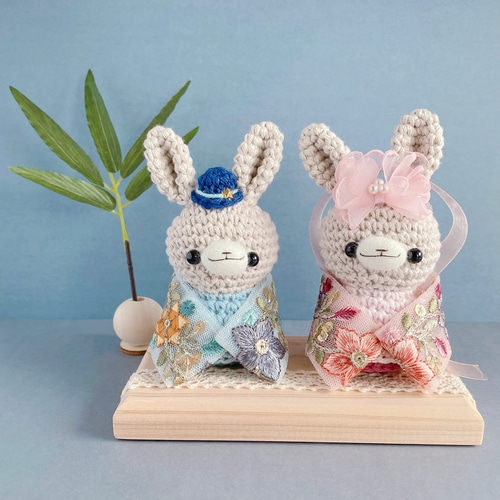 七夕うさぎさんあみぐるみ＊織姫さんと彦星さんのセット あみぐるみ