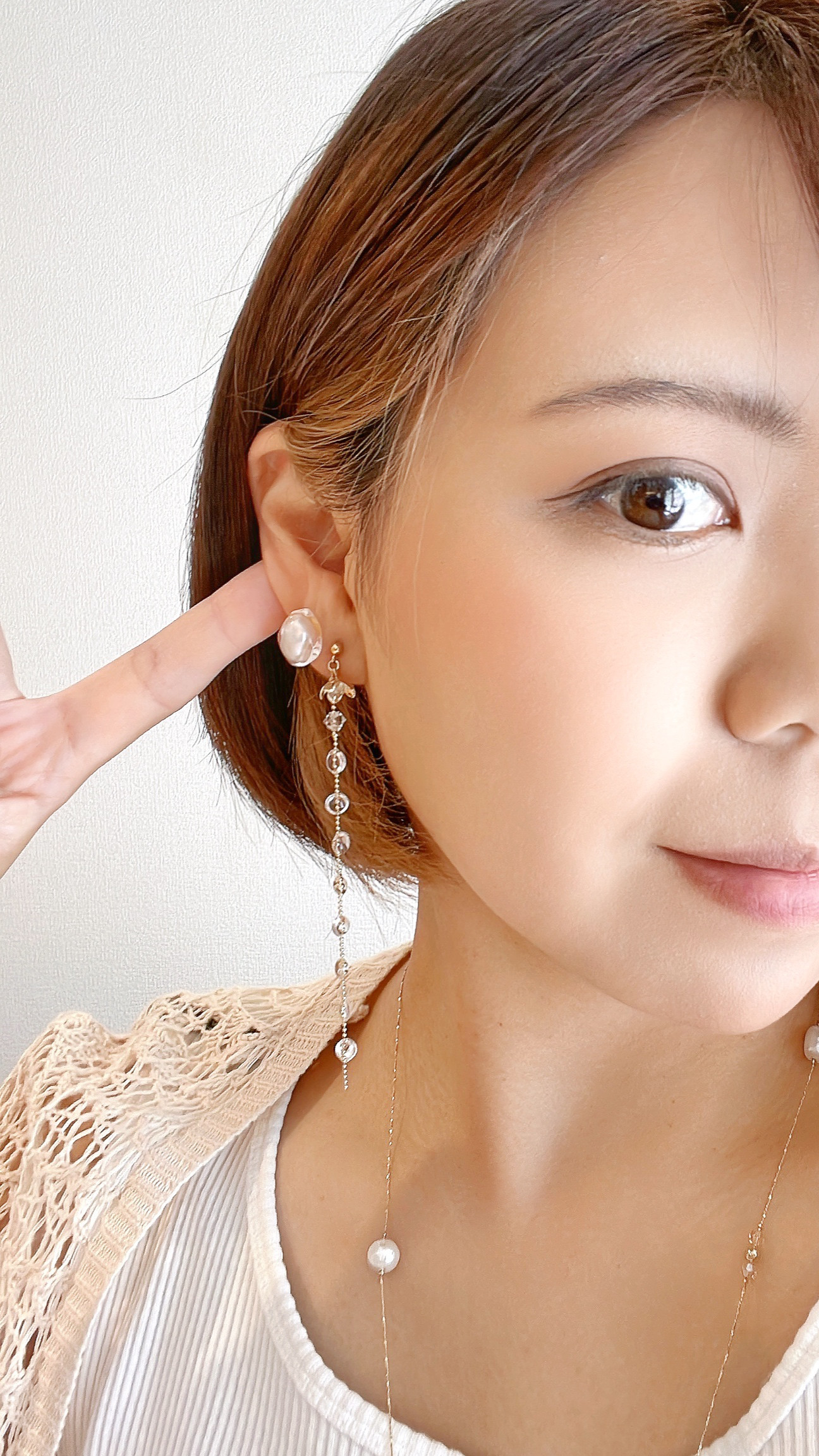 sweetpea ロングチェーン片耳ピアス　ピンク色保存袋付き Cフープロングチェーンピアス K10（両耳）（ピアス（両耳用