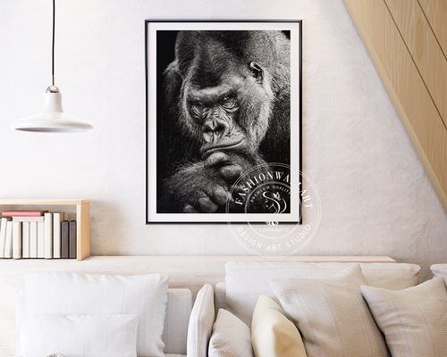 アートポスター モノクロ ゴリラ 野生動物 アート シックモダン 壁掛け