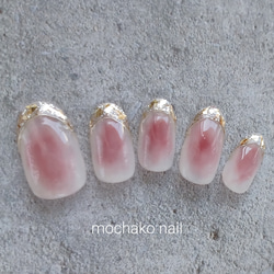 ニュアンス 淡色 チーク ガラス ゴールド フレンチ ネイルチップ