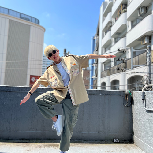 浴衣リメイク93番 浴衣地パッチワーク単衣スカジャン風 浴衣リメイク93