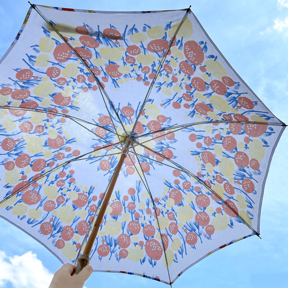 スウェーデンフラワーテキスタイルの日傘【ホワイト×オレンジイエロー】UVカット加工済 7枚目の画像