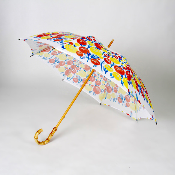 スウェーデンフラワーテキスタイルの日傘【ホワイト×オレンジイエロー】UVカット加工済 4枚目の画像