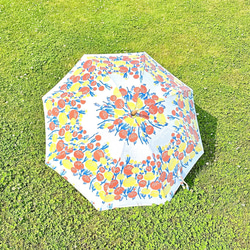 スウェーデンフラワーテキスタイルの日傘【ホワイト×オレンジイエロー】UVカット加工済 8枚目の画像