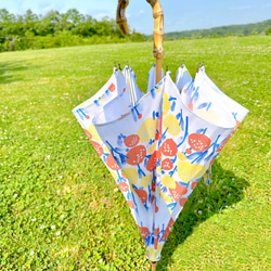 スウェーデンフラワーテキスタイルの日傘【ホワイト×オレンジイエロー】UVカット加工済 10枚目の画像