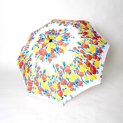 スウェーデンフラワーテキスタイルの日傘【ホワイト×オレンジイエロー】UVカット加工済 2枚目の画像