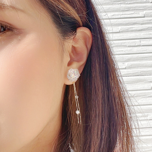 2Way】キラキラクラッシュアイス×華奢チェーンのピアス ピアス